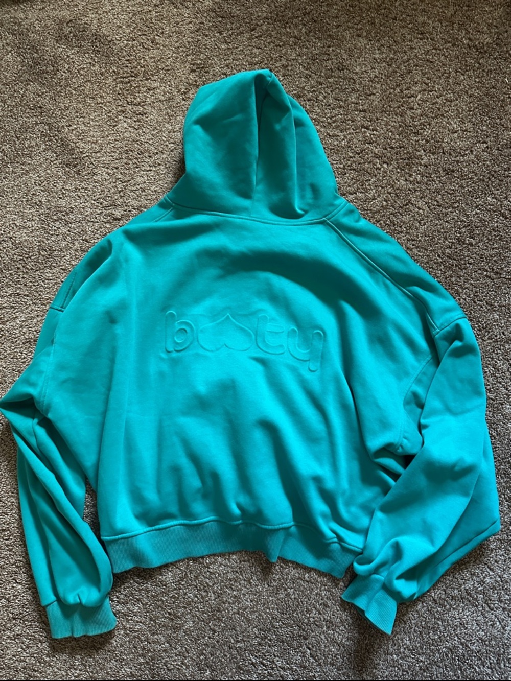 Teal Boyfriend Zip-Up Cropped Hoodie - Picture 3 of 4